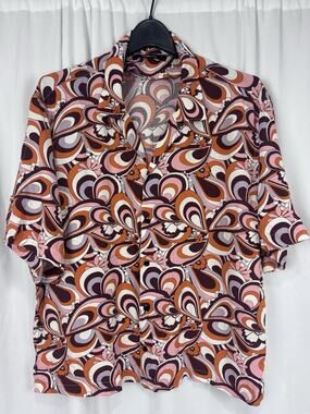 Fashion Nova Men’s Short Sleeve Button Up Shirt Size M 70’s Paisley Retro